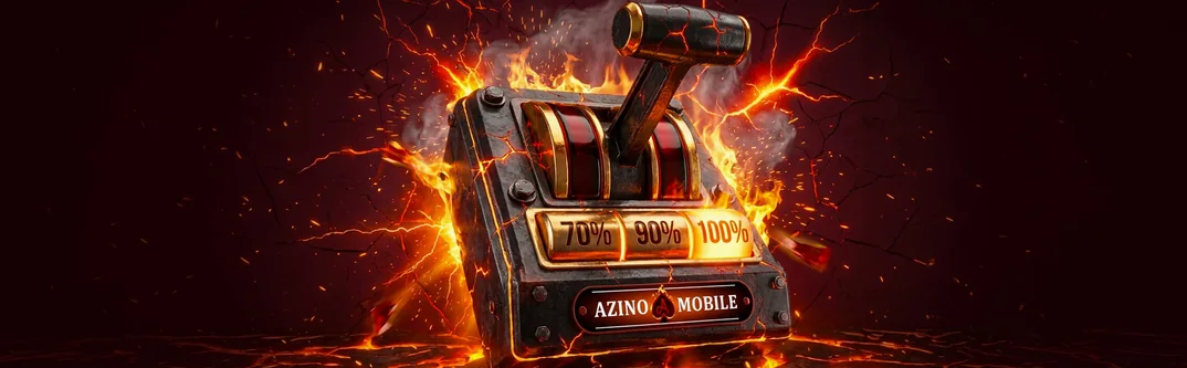Баннер акции «Держи заряд» в Азино Мобайл: бонус 70, 90 и 100 процентов за депозит